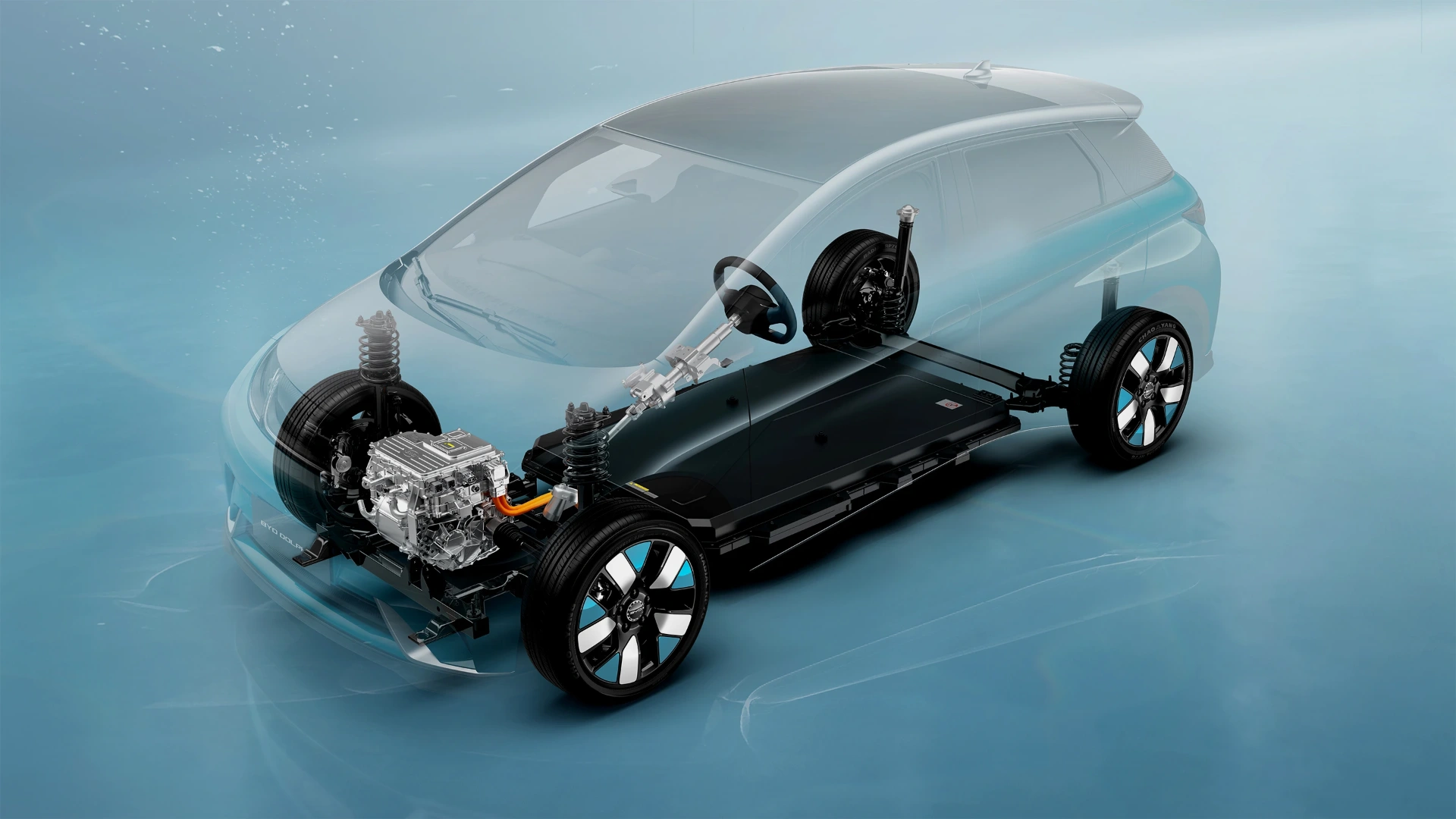 BYD Dolphin — corte técnico da e-Platform 3.0 com Blade Battery e motor elétrico