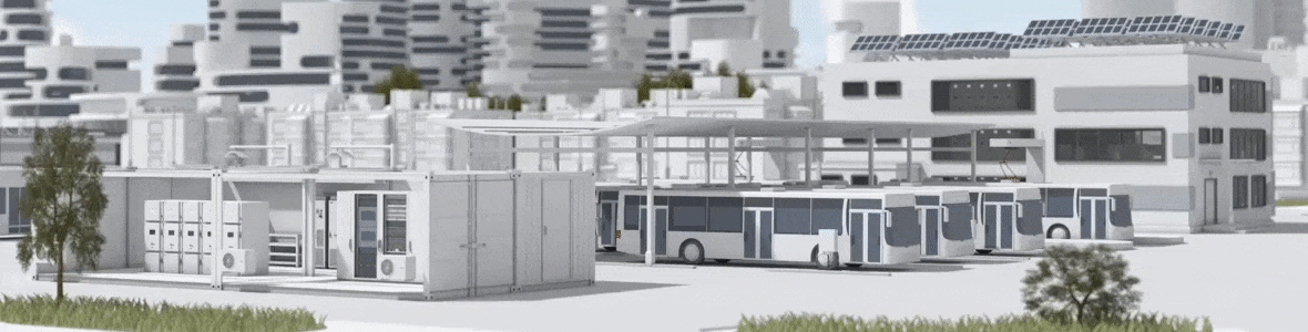 Garagem de ônibus elétricos com sistema de recarga depot e armazenamento de energia